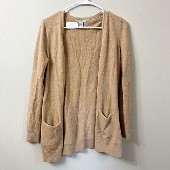 H&M Cashmere Womens Open Front Cardigan Biege Size S Long Sleeve Sweater Pockets - Picture 1 of 9